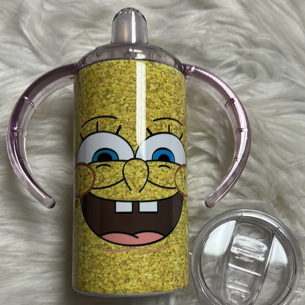 Brand new kids cup 12 ounce with two lids sponge bob square pants